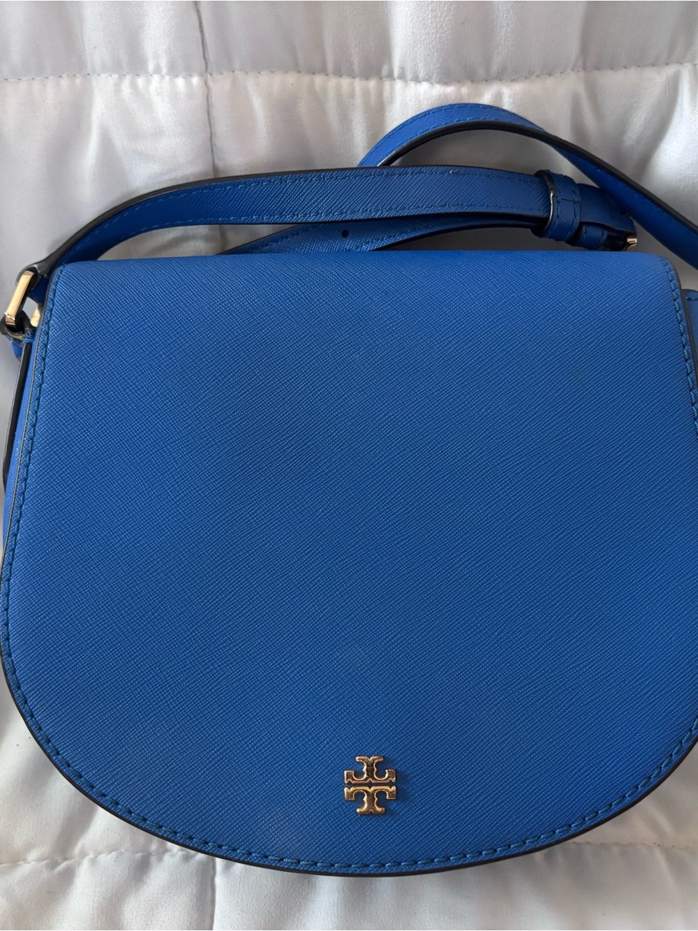 Tory Burch Cobalt Blue Saffiano Leather Saddle Crossbody